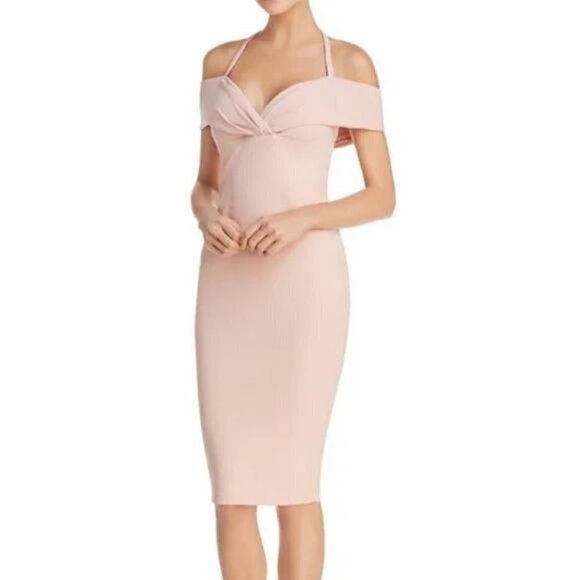 Nookie Athena Off Shoulder Halter Midi Dress Blush Pink Size Large - Picture 1 of 14
